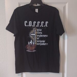 C.O.F.F.E.E. Graphic Black  Tee With Earrings New